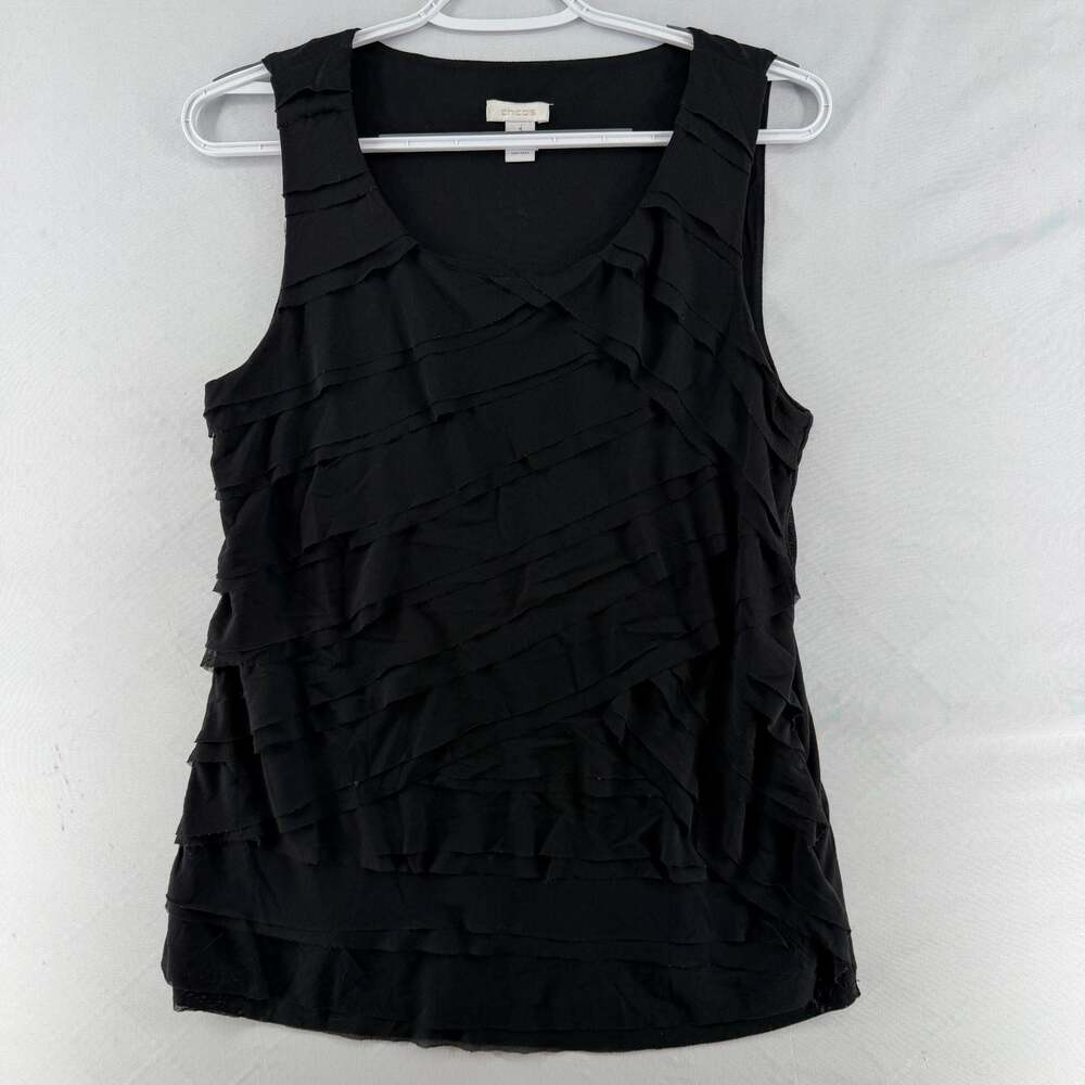 0318 chico's Black Ruffled Sleeveless Top Size 1